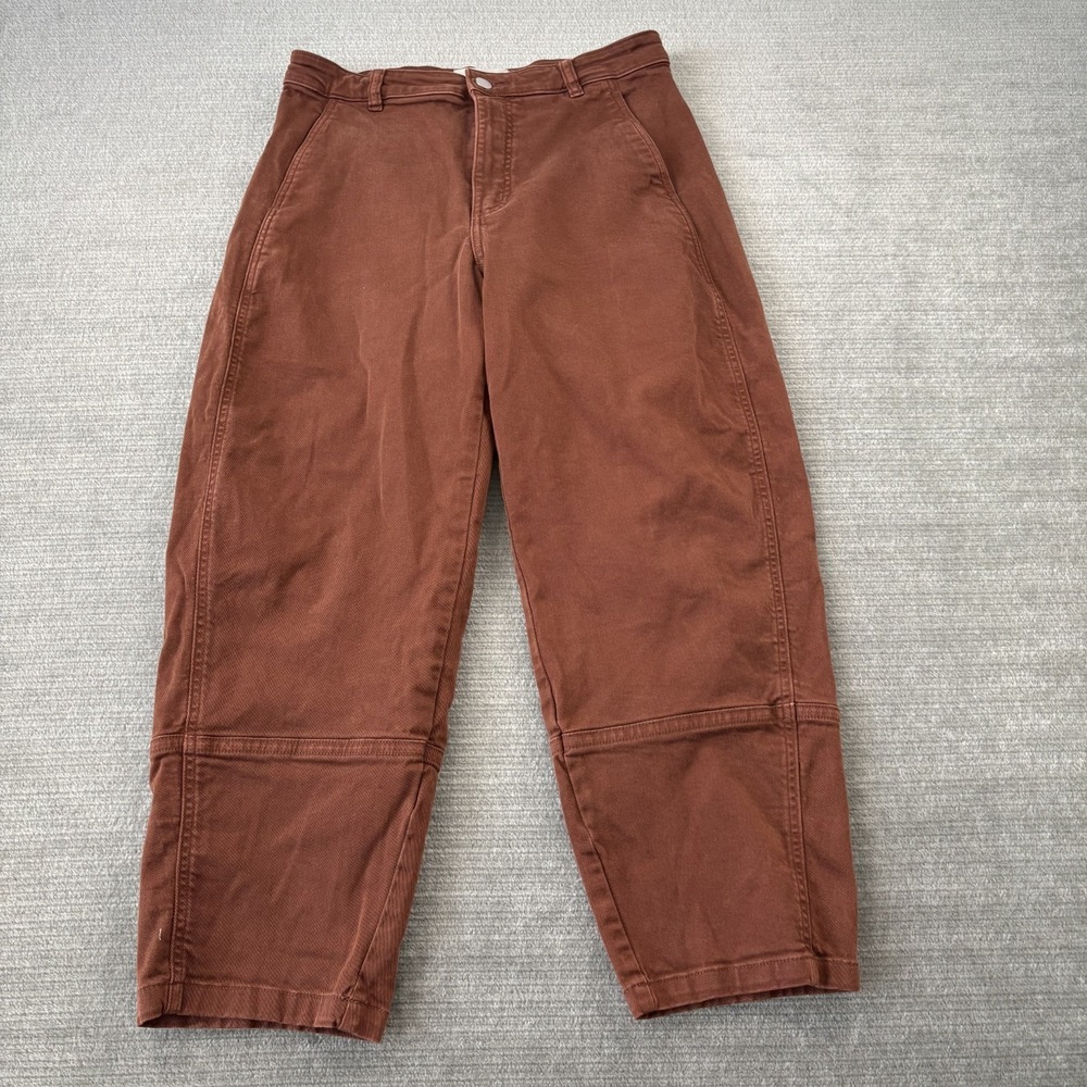 Everlane Pants Women 10 Brown Barrel Leg Utility High Rise Cotton Casual Stretch - Picture 1 of 10